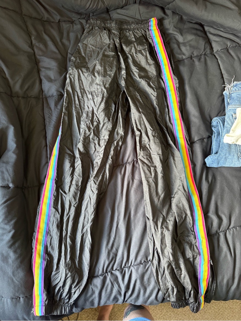 Black Track Pants with Rainbow Side Stripe